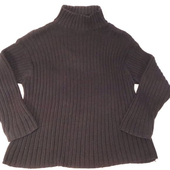 Black Turtle Neck Sweater Heavy Warm Cotton Gap Size Large Cable Knit Design - Picture 6 of 11